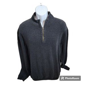 Daniel Cremieux Sweater, Men XL, Gray, Ribbed, 1/4 Zip, Mock Neck, Cotton, EUC
